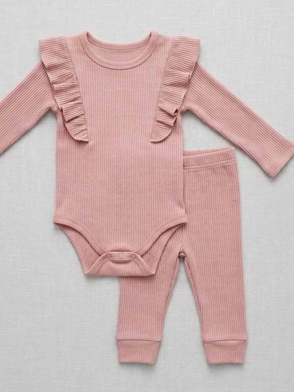 Jessica Simpson Baby Girl Pink Ribbed Ruffle Bodysuit & Pants Set 3-6M